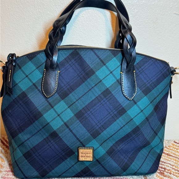 Dooney & Bourke Handbags - Dooney & Bourke Navy and Teal Plaid Tote